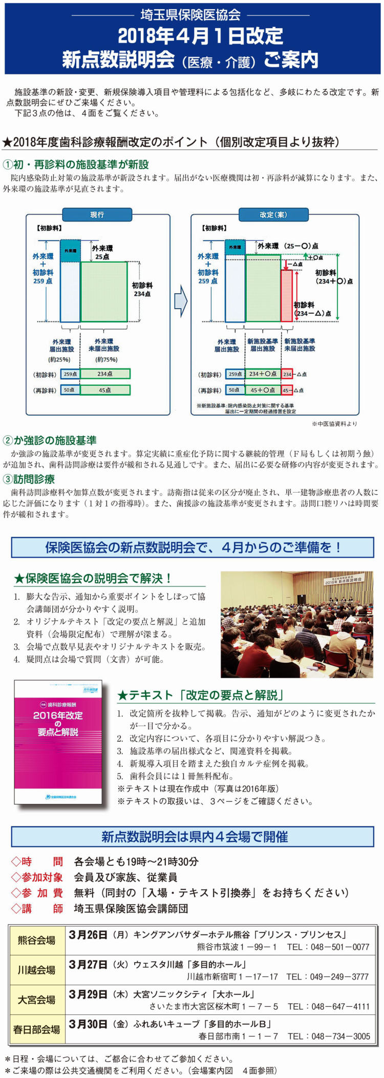 2018年4月1日改定　歯科新点数説明会のご案内